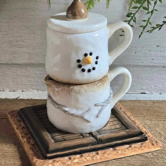 Midwest of Cannon Falls S'mores Creamer Sugar Set Marshmallow Chocolate Snowman